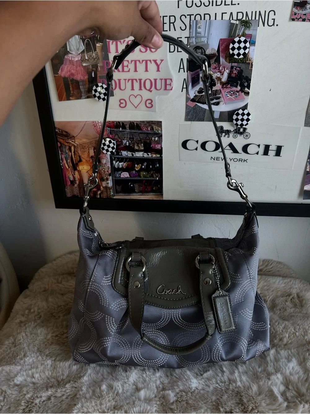 Coach Ashley Gray Satin Signature Satchel